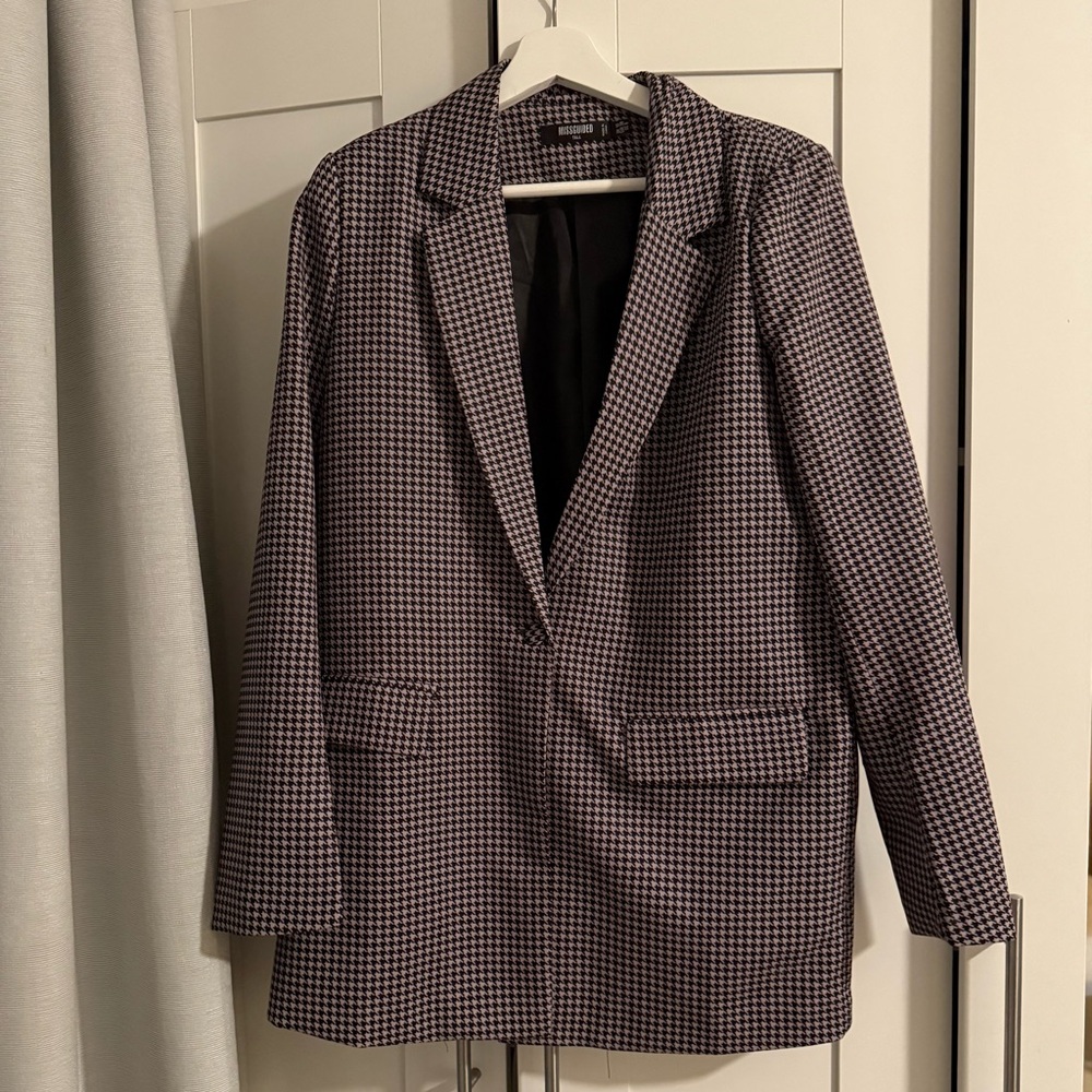 Missguided Brand Purple/Pink and Black Houndstooth Blazer